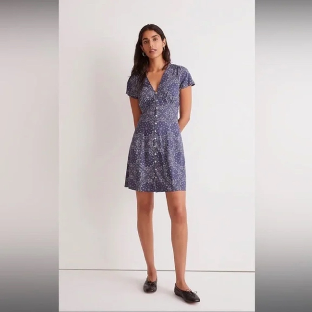 Madewell Shirred Button Front Mini Dress - Blue - Size 2